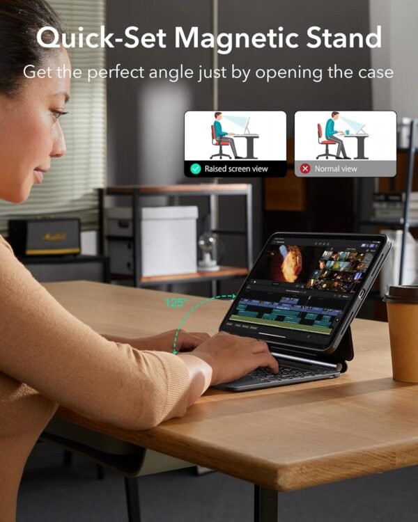 ESR iPad Air 11 Inch Case with Keyboard (M3,2025/M2,2024) & iPad Pro 11/Air 5/4 Gen Keyboard, Easy-Set Magnetic Stand, Portrait/Raised Modes, with Removable Protective Case,...