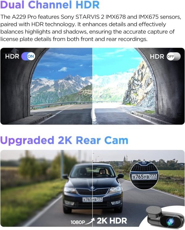 Limited-Time Sale for Summer Surprises AED 99د.إ:VIOFO A229 Pro 4K HDR Dash Cam, Dual STARVIS 2 IMX678 IMX675, 4K+2K Front and Rear Car Camera, 2 Channel with HDR, Voice...